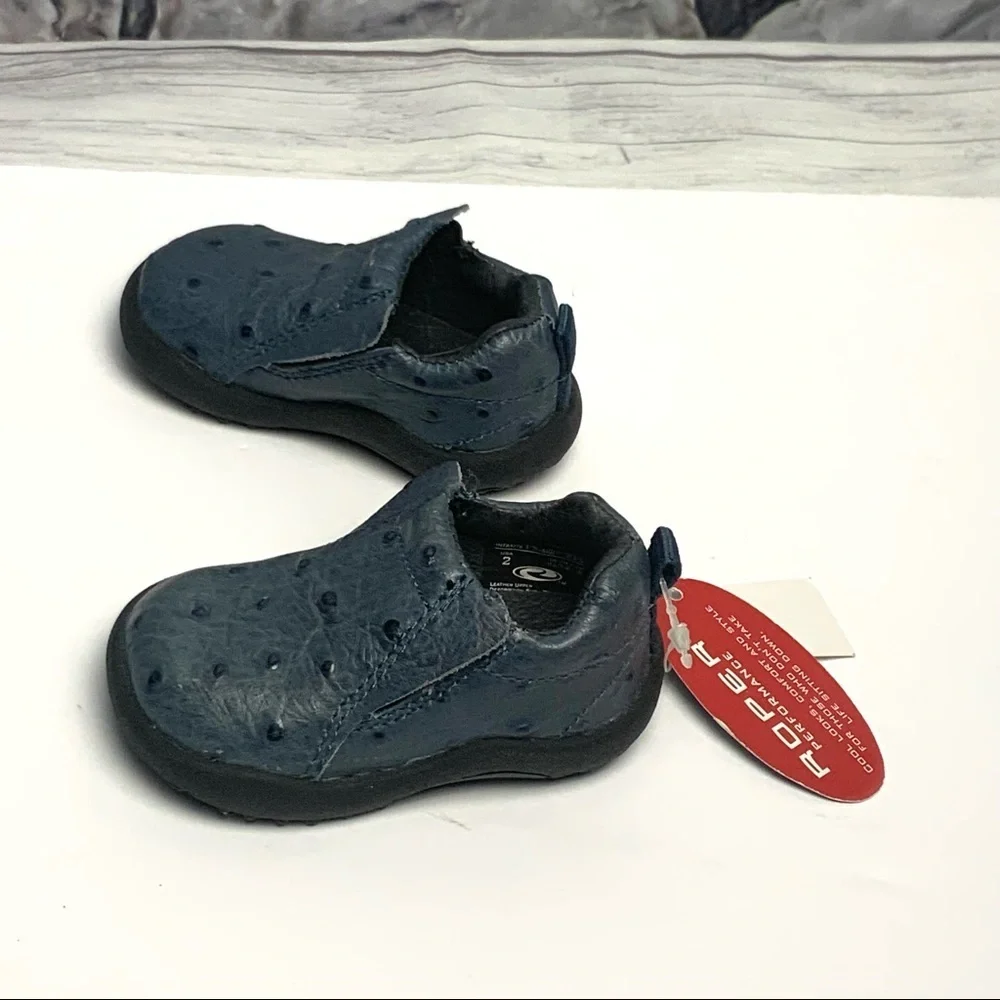 NWT Roper Ostrich Blue Leather Slip-On Clog Loafer Shoes Infant 2